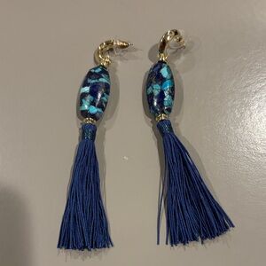 Blue and Gold Tassel Earrings